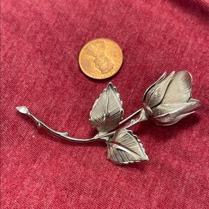 Elegant Silvertone Rose Brooch SOLD